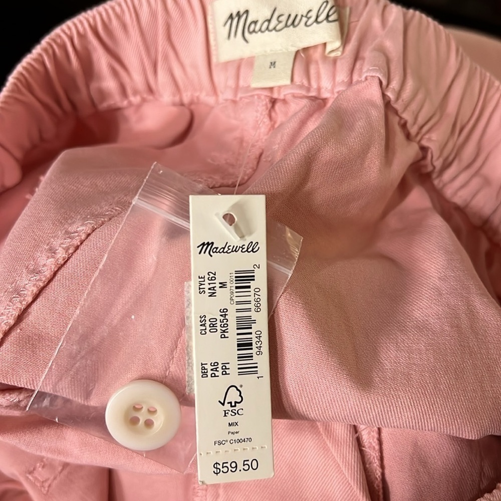 NWT Madewell Pink Elastic & Button Fly High Rise 4-Pocket 3” Shorts NA162 - Picture 4 of 6